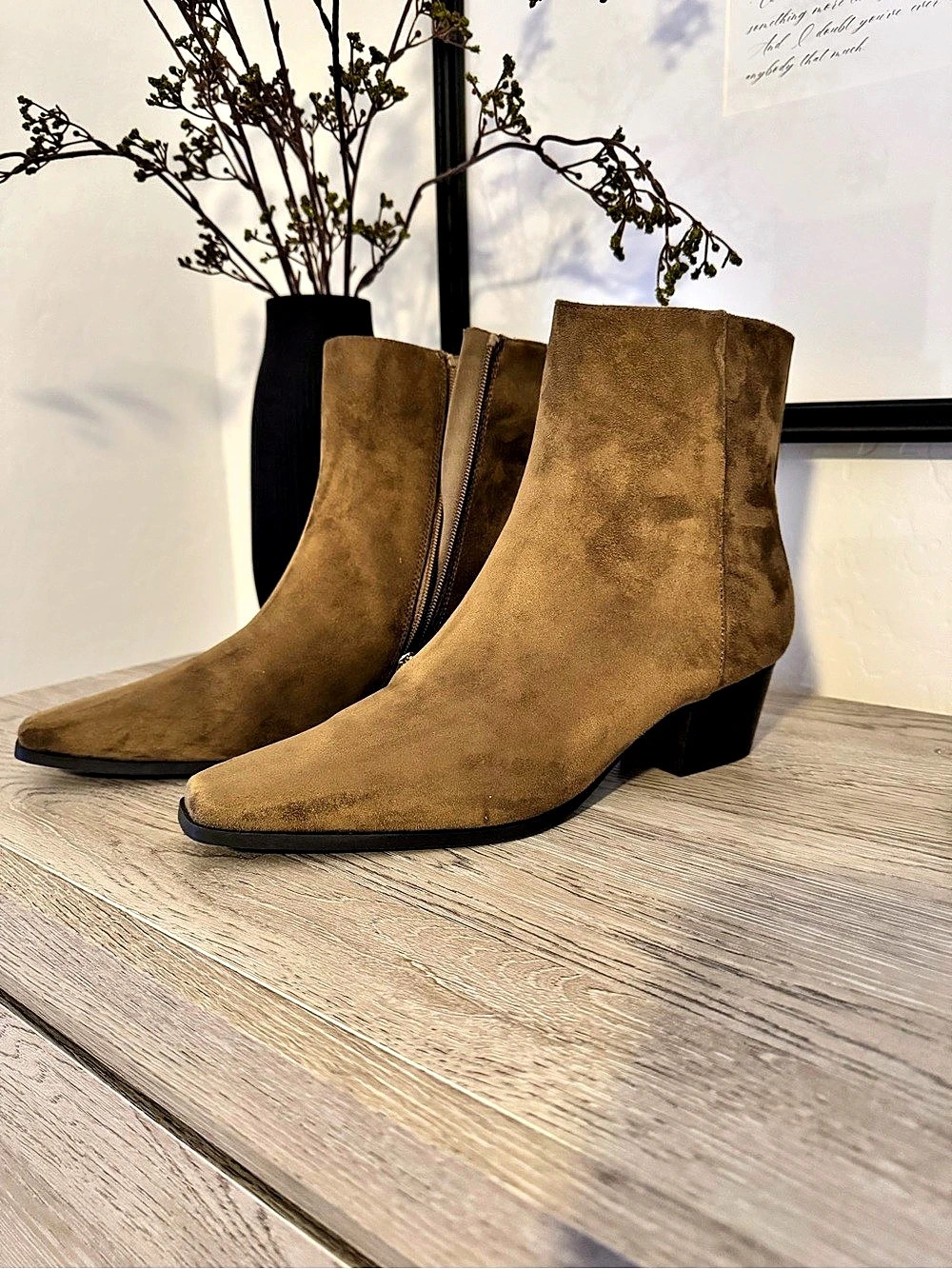 Old Navy Faux-Suede Heeled Boots for Women Brown/Olive